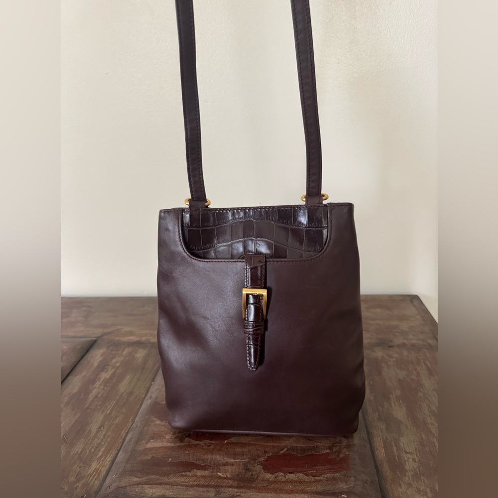Vintage Leather Co Liz Claiborne brown‎ purse shoulder bag croc detail women’s